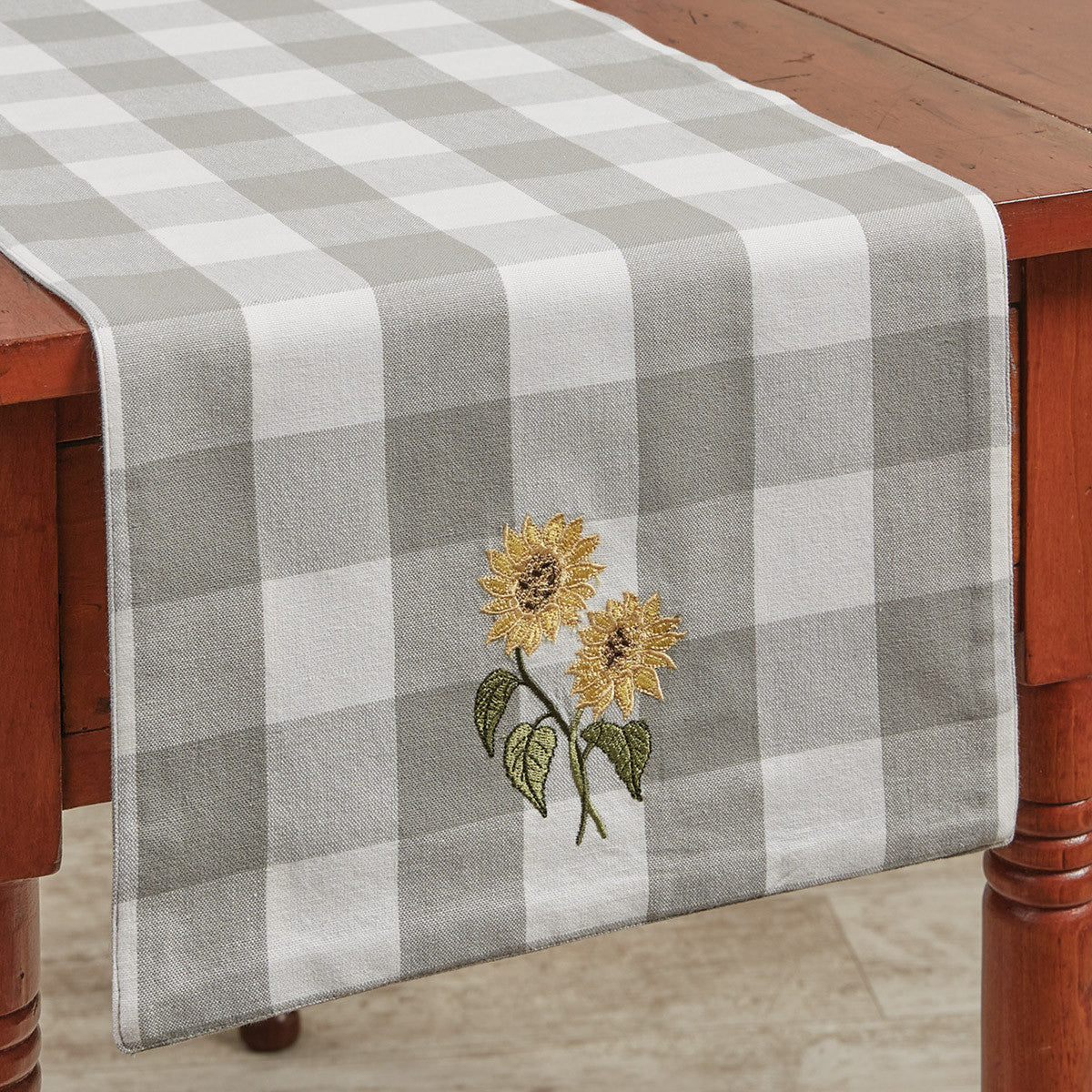 WICKLOW CHECK SUNFLOWER EMBROIDERED TABLE RUNNER 36" L
