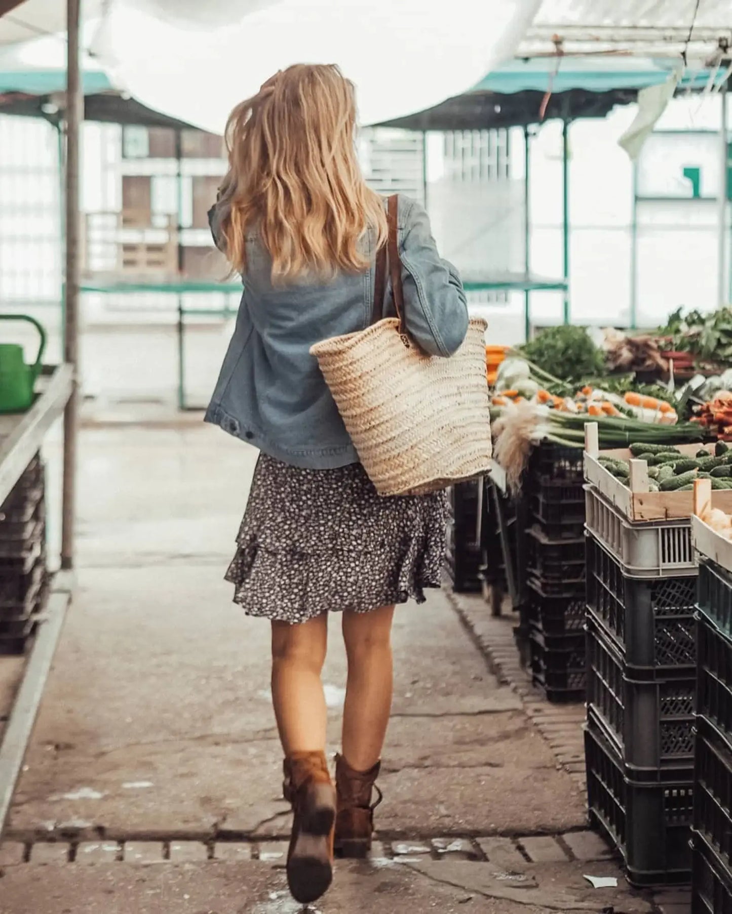 FRENCH MARKET BASKET with Long Leather Handles
