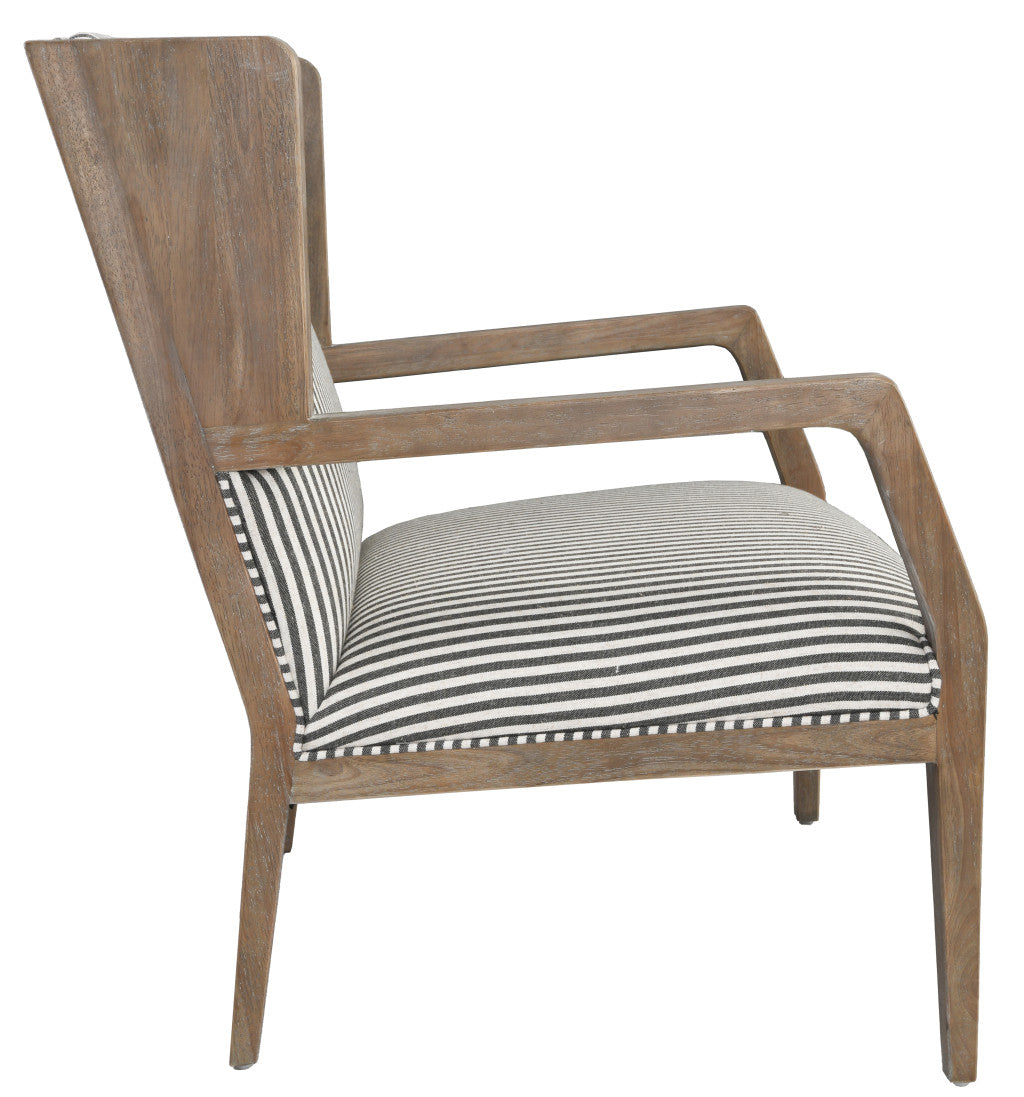 Gray And Cream Linen Blend Ticking Stripe Wingback Chair