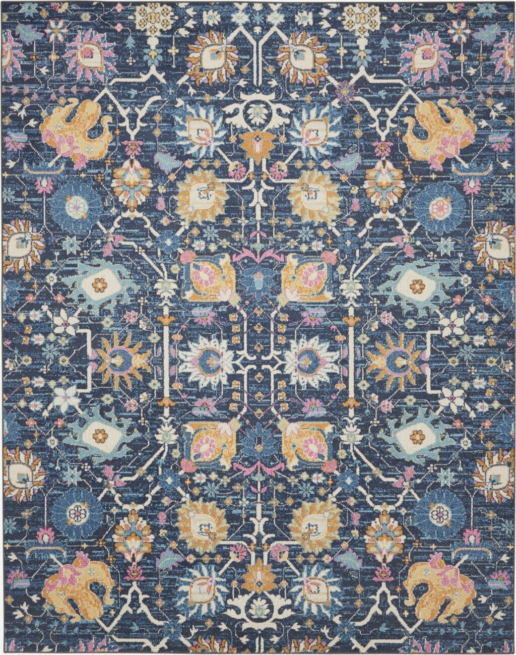 7' x 10' Navy Blue Floral Buds Area Rug