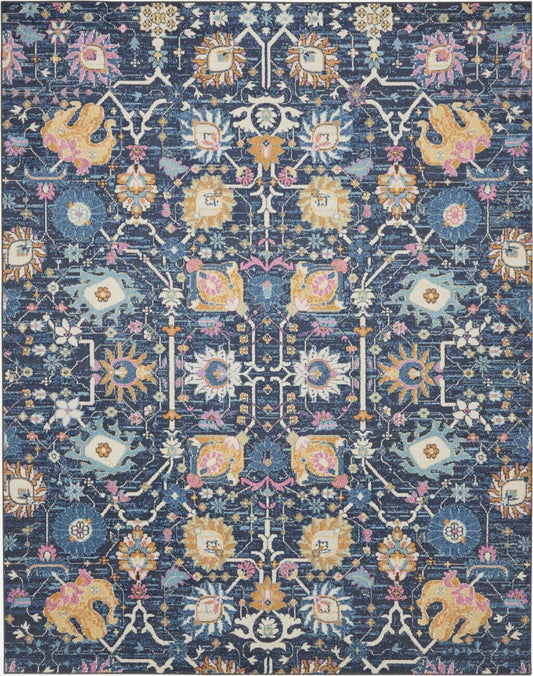 7' x 10' Navy Blue Floral Buds Area Rug