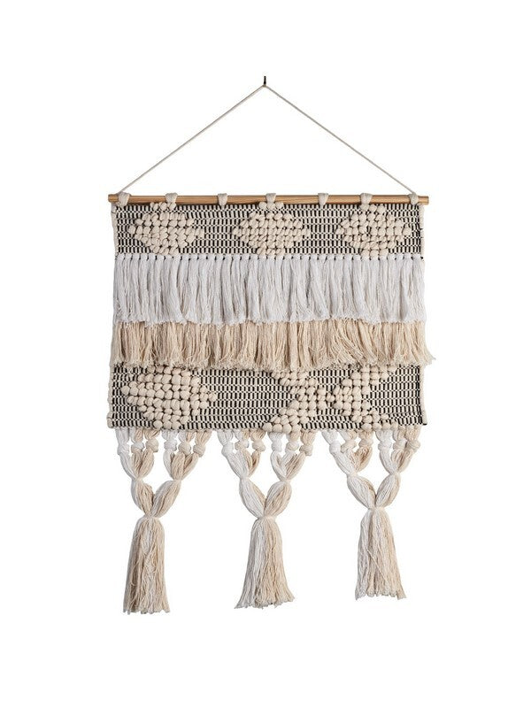 Geometric Neutral Fringed Wall Hanging
