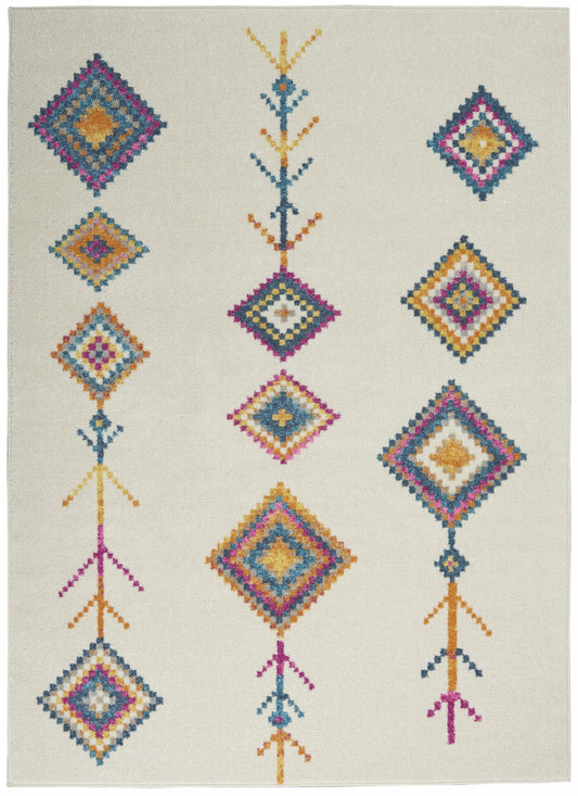 5' x 7' Ivory Boho Jewels Geometric Area Rug