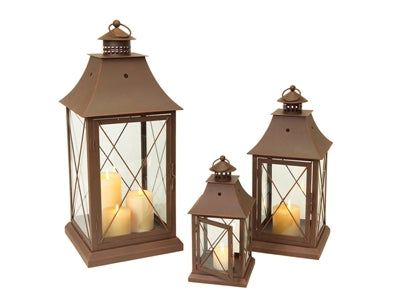 Set of 3 Metal/Glass Lanterns