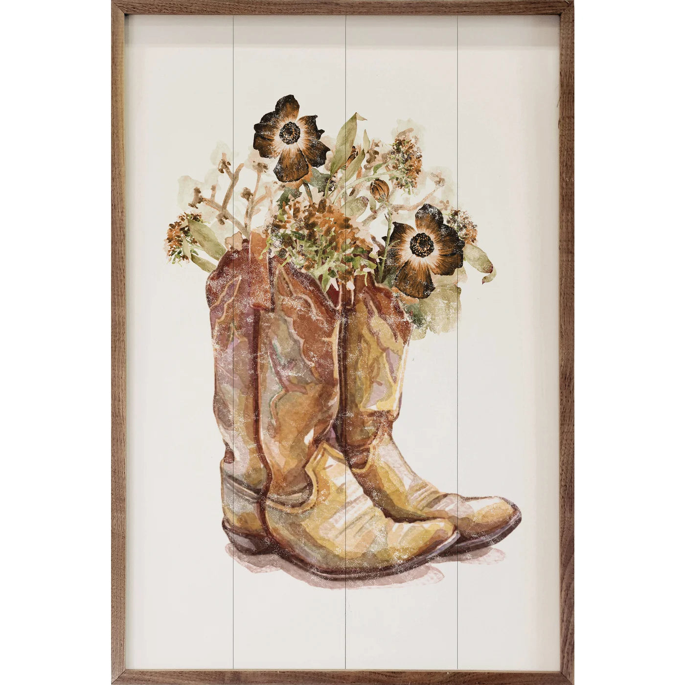 Brown Boots With Flowers Wooden Sign