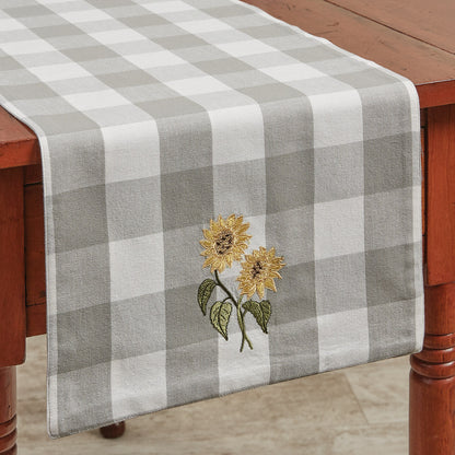 WICKLOW CHECK SUNFLOWER EMBROIDERED TABLE RUNNER 54" L