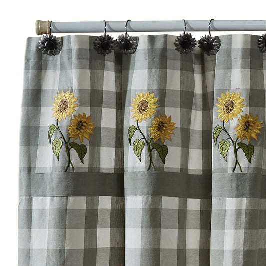 WICKLOW CHECK SUNFLOWER EMBROIDERED SHOWER CURTAIN 72" X 72"