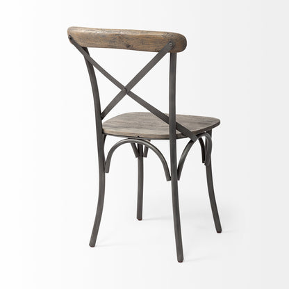 Brown Solid Wood Seat With Grey Iron Frame Dining Chair