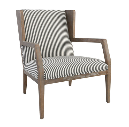 Gray And Cream Linen Blend Ticking Stripe Wingback Chair