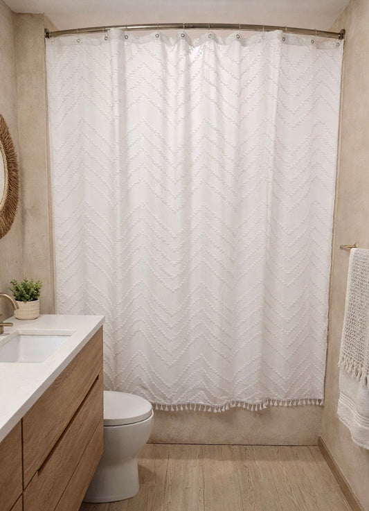 White Tufted Chevron Shower Curtain