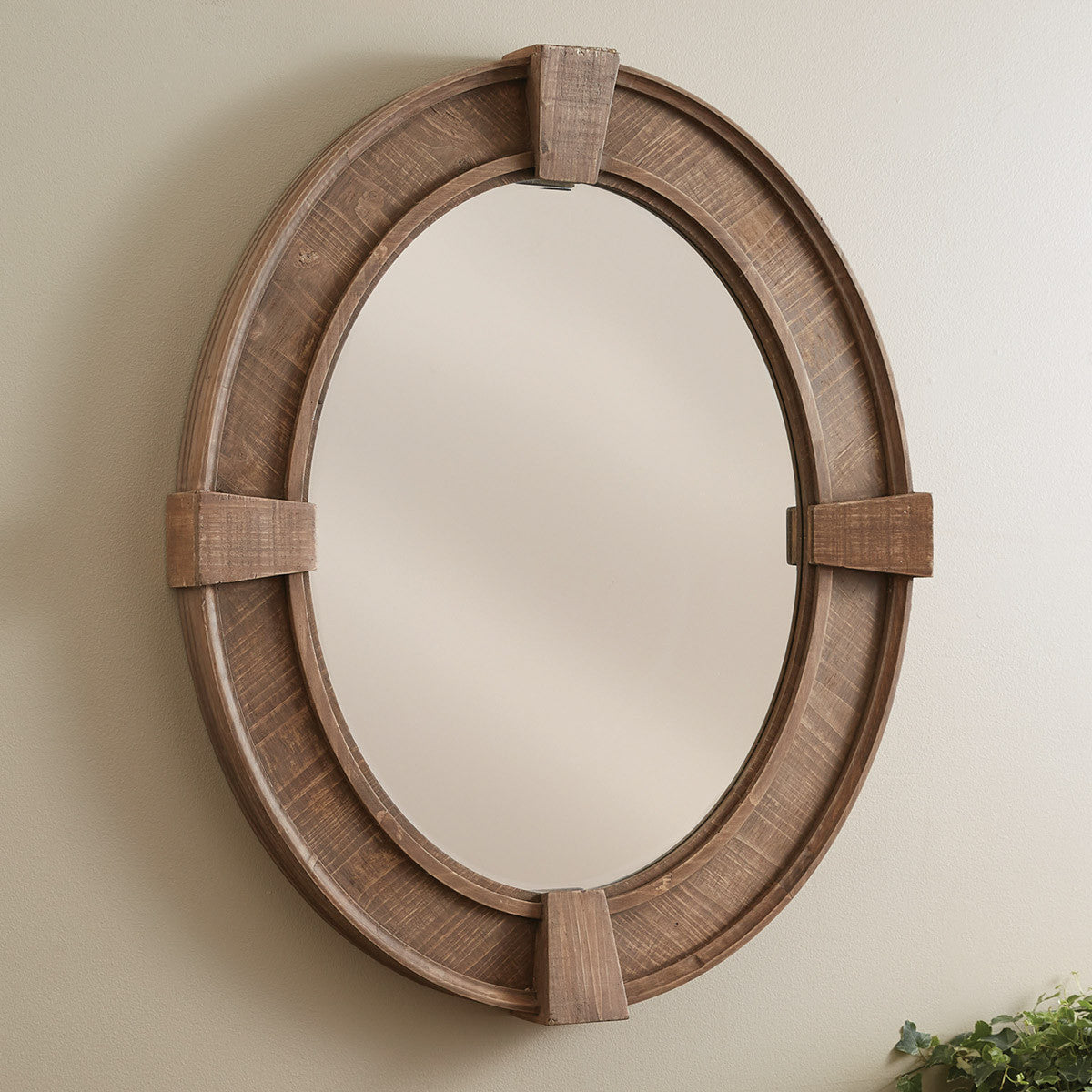 OVAL DISTRESSED WOOD MIRROR