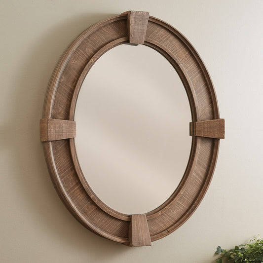 OVAL DISTRESSED WOOD MIRROR