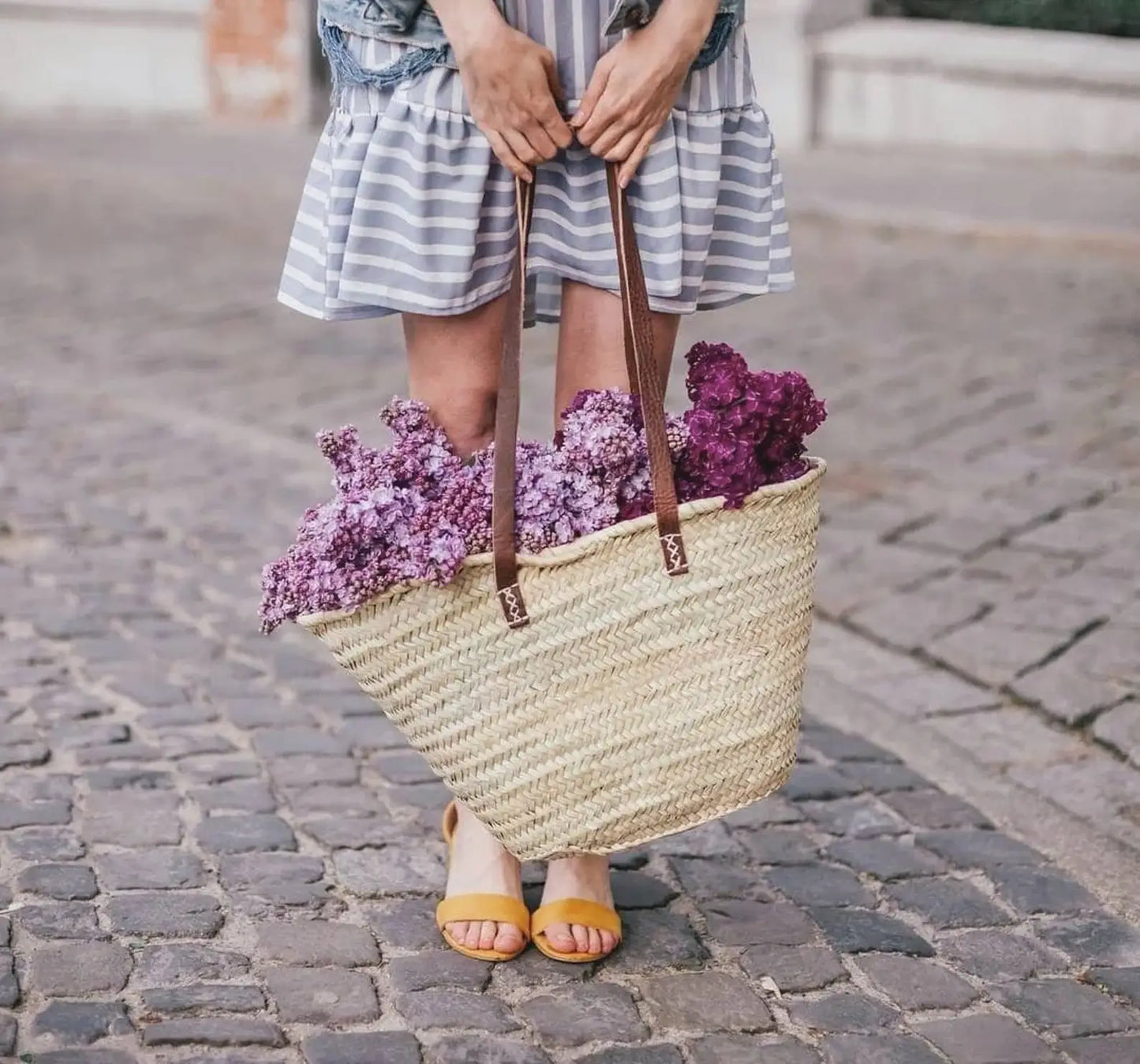 FRENCH MARKET BASKET with Long Leather Handles