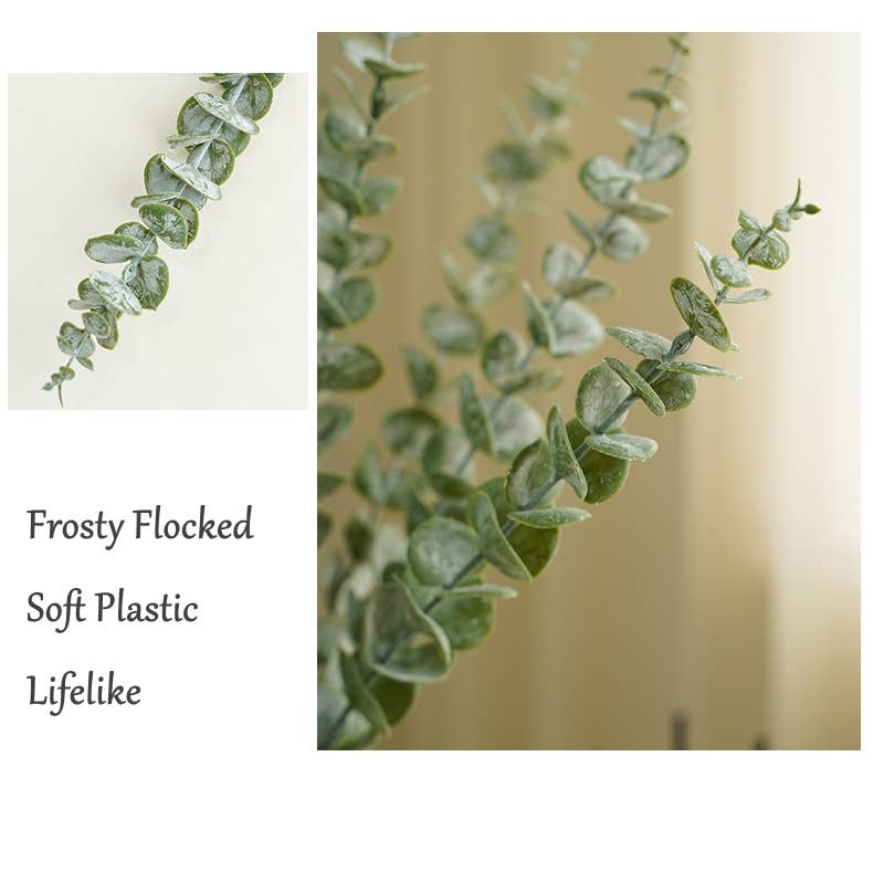 Lifelike soft touch Frosty Flocked Spiral Eucalyptus Stem