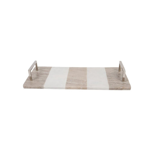 Marble & Iron Tray With Metal Handle