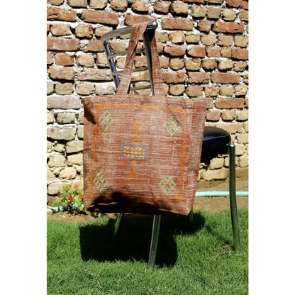 Artisanal Rust Embroidered Linen Tote Bag