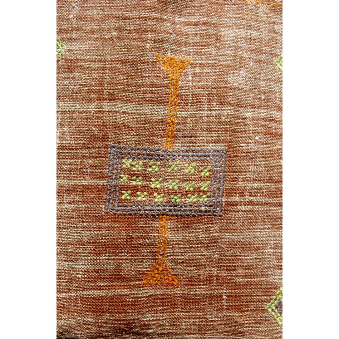 Artisanal Rust Embroidered Linen Tote Bag