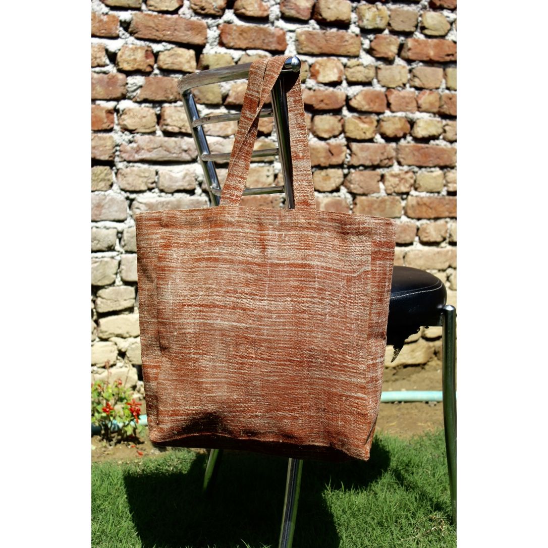 Artisanal Rust Embroidered Linen Tote Bag