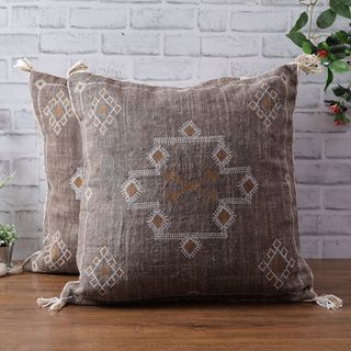 Sabra Silk Inspired Brown Linen 20" X 20" Pillow Cover