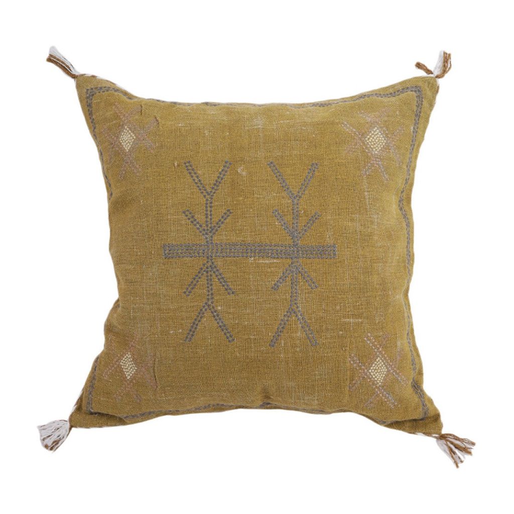 Cactus Silk Inspired Mustard Linen 20" X 20" Pillow Cover