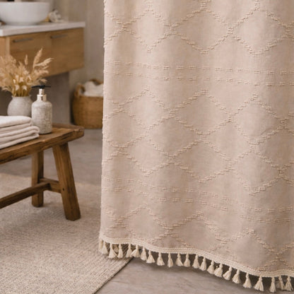 Beige Tufted Shower Curtain
