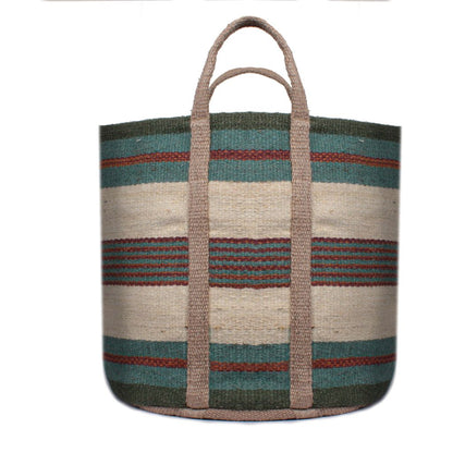 Eco Twist Teal & Beige Jute Tote Bag