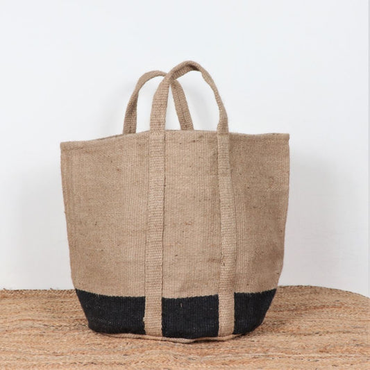 Eco-Twist Beige & Black Jute Tote Bag