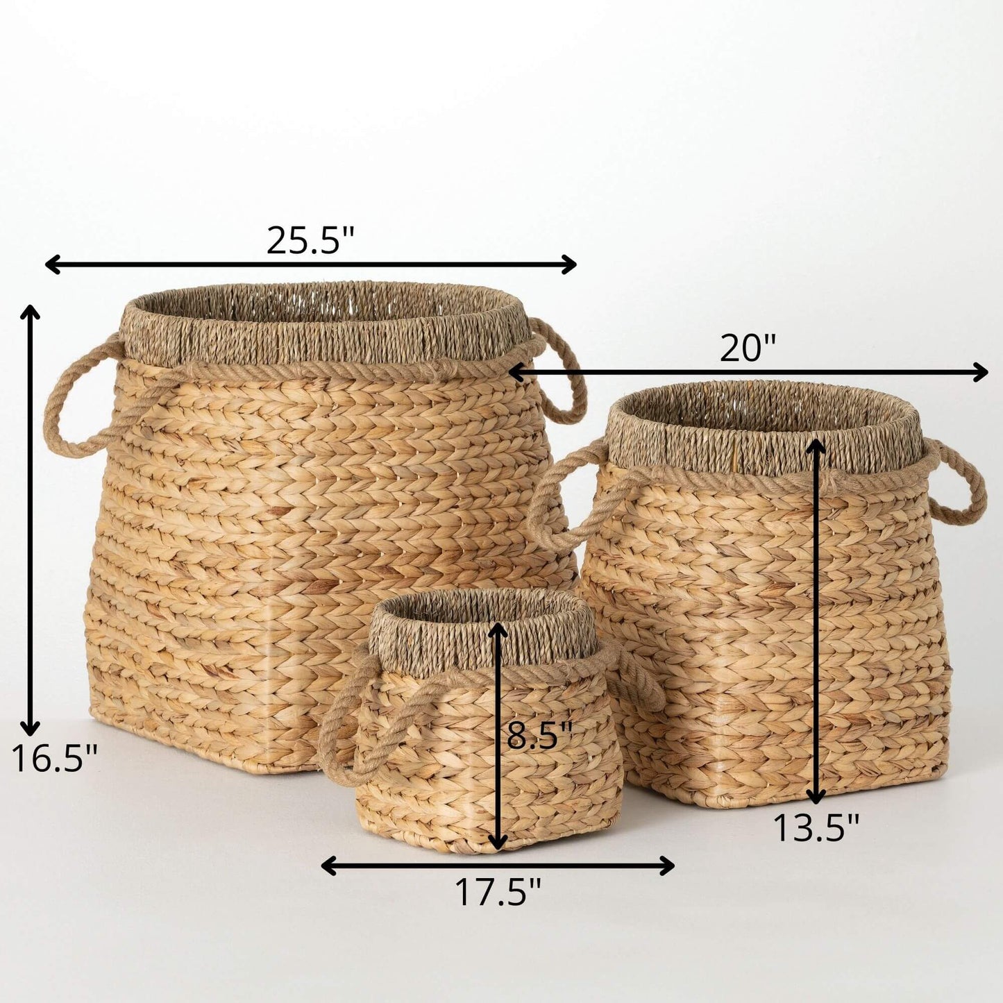 BASKET SET OF 3 WITH ROPE HAND