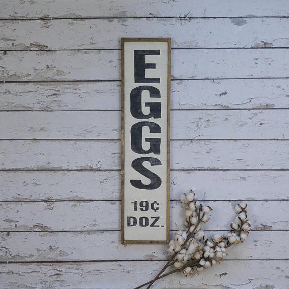 Hand Painted Distressed Farmhouse Style Egg Sign