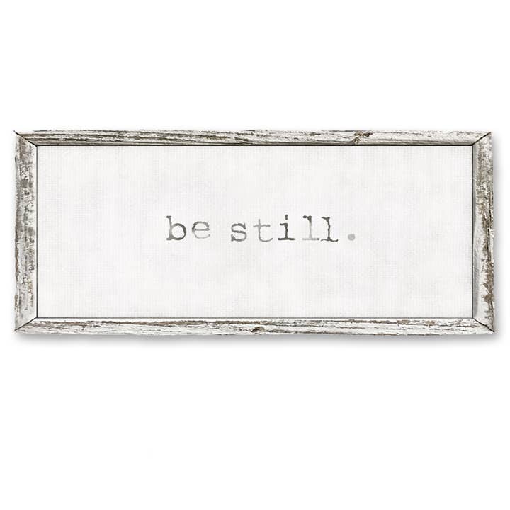 "Be Still" Shelf Art - Rustic Antique White Frame | Chic Home Decor