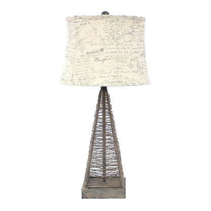 Table Lamp Tan Industrial Metal With Gentle Linen Shade