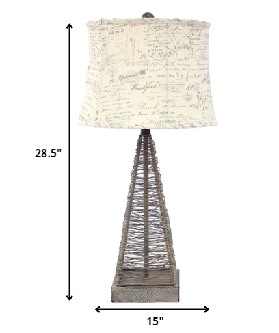 Table Lamp Tan Industrial Metal With Gentle Linen Shade