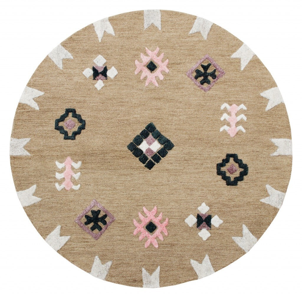 5' Round Taupe Boho Chic Area Rug