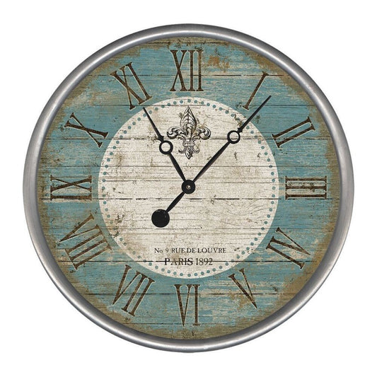 Vintage Teal Fleur de Lis Parisian Wall Clock