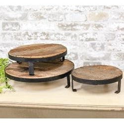 3/Set, Weathered Wood and Metal Round Risers