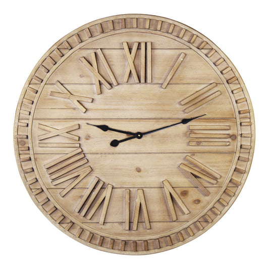 32" Round Natural Wood Face Roman Numeral Wall Clock