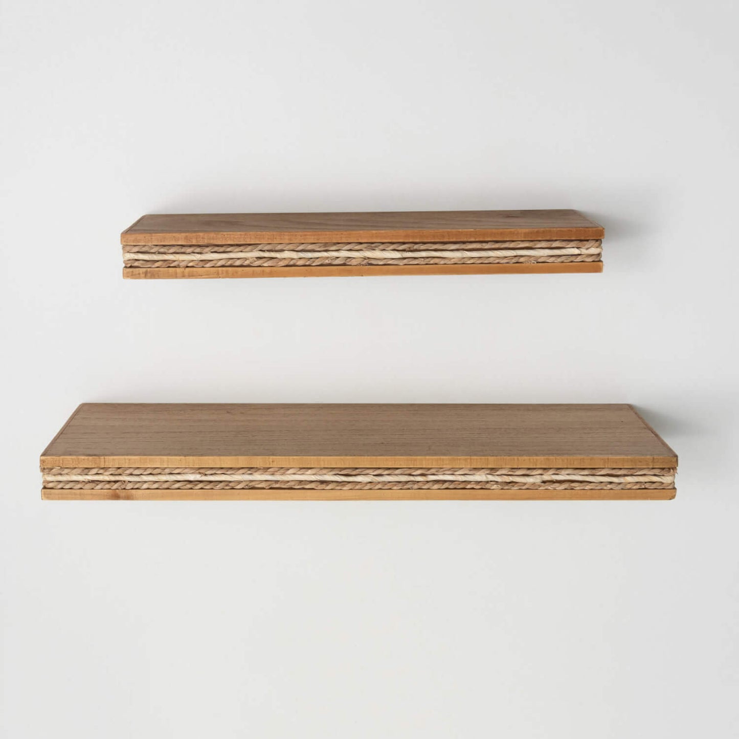 Rattan Trimmed Wall Shelf Set of 2