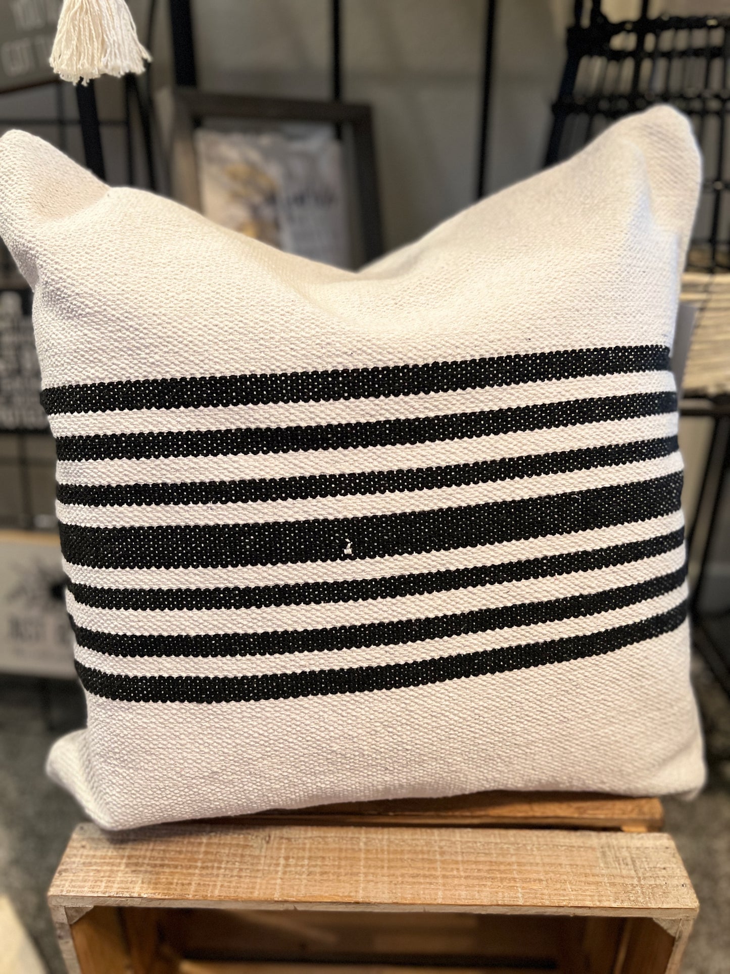 Bold Black Striped Handwoven Throw Pillow