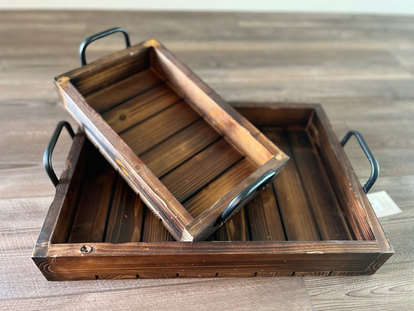 Stained Wood Rustic Tray Set