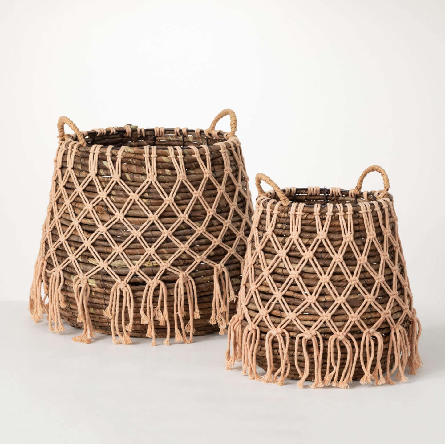 Set of two Boho Baskets w/ Macrame