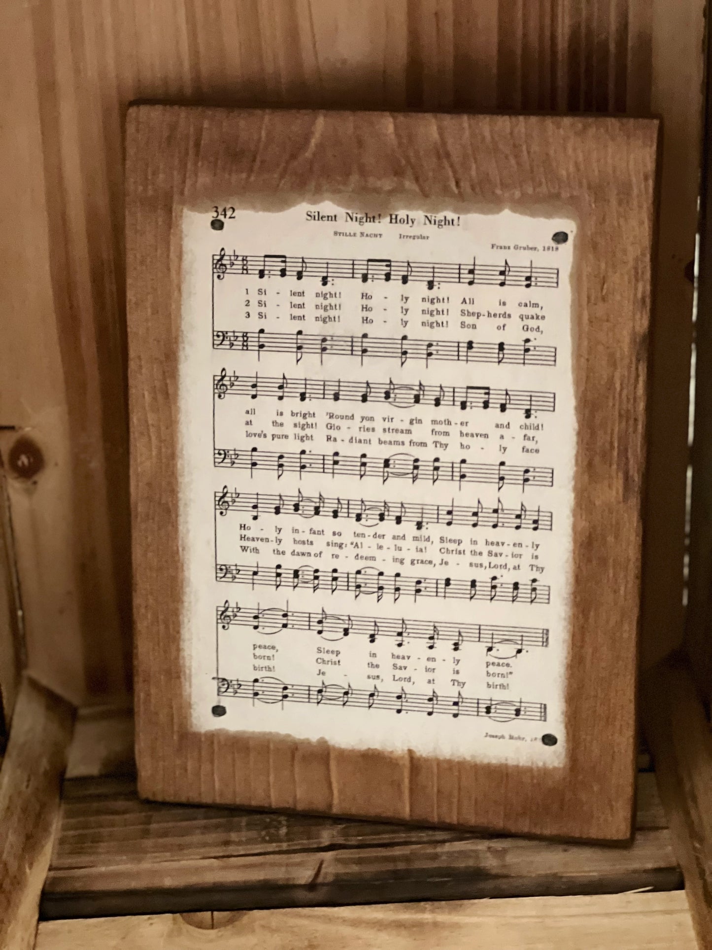 Silent Night song on wood