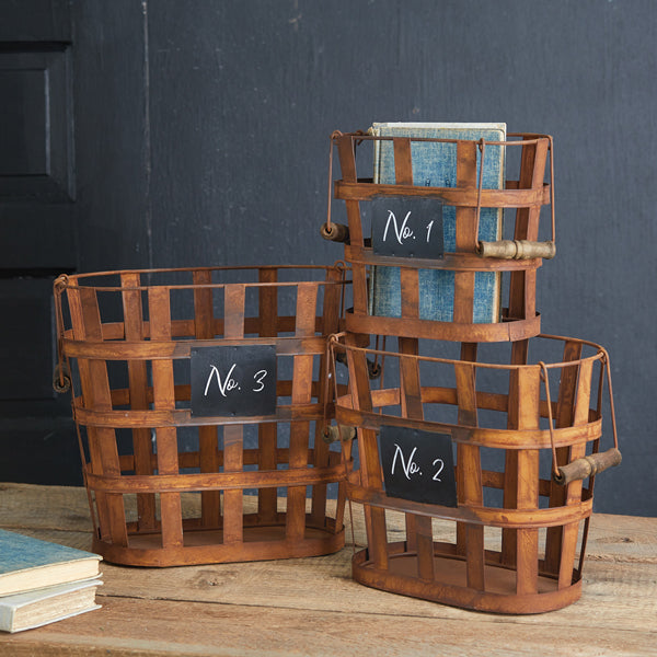 Metal Rustic Numbered Baskets (Set of 3)