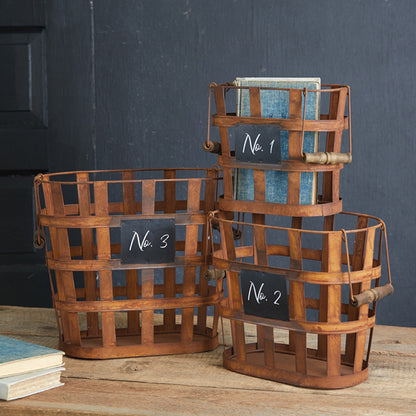 Metal Rustic Numbered Baskets (Set of 3)