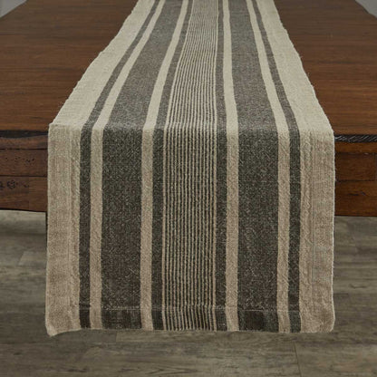 WASHED LINEN STRIPE TABLE RUNNER - BROWN - 60"L