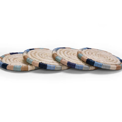 Color Blocked Ring Raffia Coasters, Set of 4