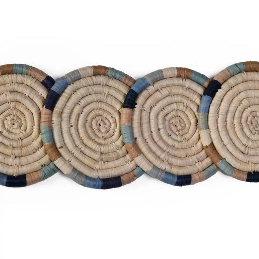 Color Blocked Ring Raffia Coasters, Set of 4