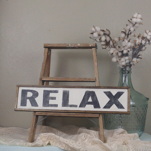 "Relax" Sign - Chic Home Decor | 25x6 Inch Distressed Dark Walnut Frame