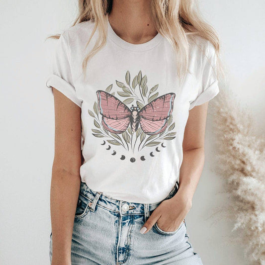 Boho Moon Butterfly Graphic T-Shirt